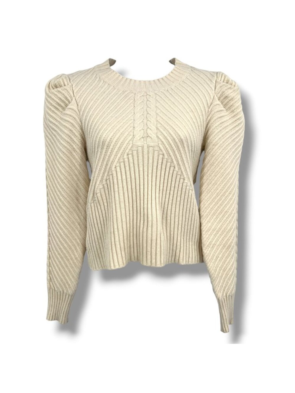 Allison Cecile Cream Ribbed Sweater Puff Sleeves Size XS Coquette Balletcore